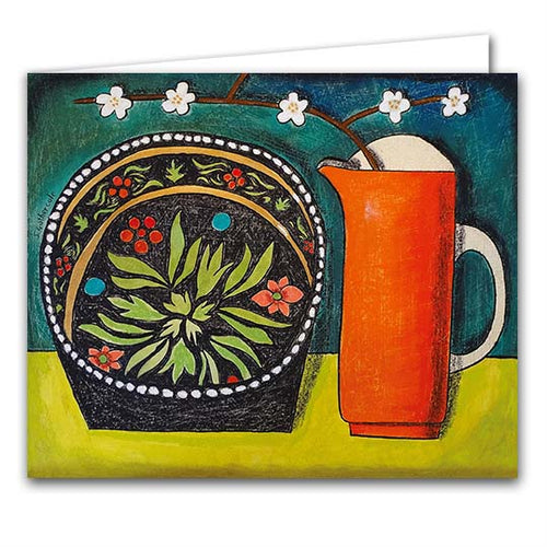 Burnt Orange Jug and Folk Dish by Susan Gathercole
