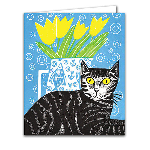 Cat and Flowers by Kat Lendacka